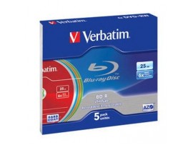 Диск BD-R Verbatim 25Gb 6x Slim Case 5шт LTH, Colour (43774)