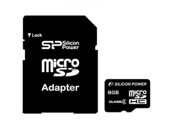 Карта памяти Silicon Power 8Gb microSDHC class 4 (SP008GBSTH004V10-SP)