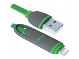 Дата кабель Defender USB10-03BP USB - Micro USB/Lightning, green, 1m (87489)