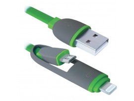 Дата кабель Defender USB10-03BP USB - Micro USB/Lightning, green, 1m (87489)