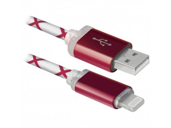 Дата кабель Defender ACH03-03LT USB - Lightning, RedLED backlight, 1m (87552)