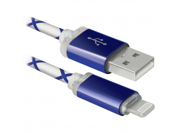 Дата кабель Defender ACH03-03LT USB - Lightning, BlueLED backlight, 1m (87551)