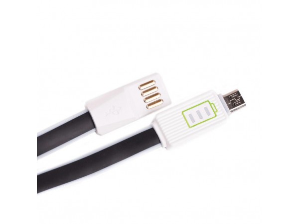 Дата кабель Drobak USB 2.0 - Micro USB 1,2A LED плоский (Black) 1,0м (218762)