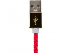 Дата кабель LogicPower USB 2.0 -> Lightning 1м R (кож. плетение) красный /Retail (5127)