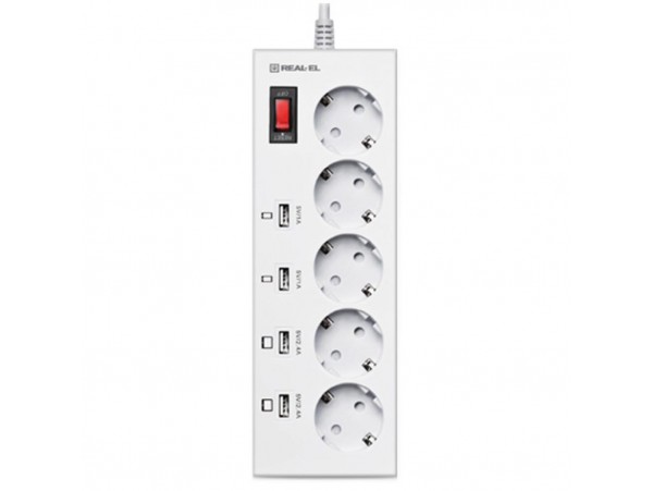 Сетевой фильтр питания REAL-EL RS-5F CHARGE 4, 3m, white (EL122300015)
